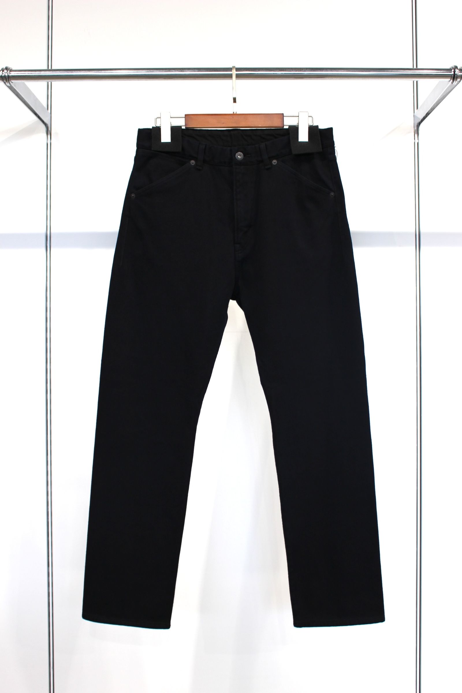 DENIM 5-POCKET PANTS SLIM -overdyed- | BLACK | ニットデニム