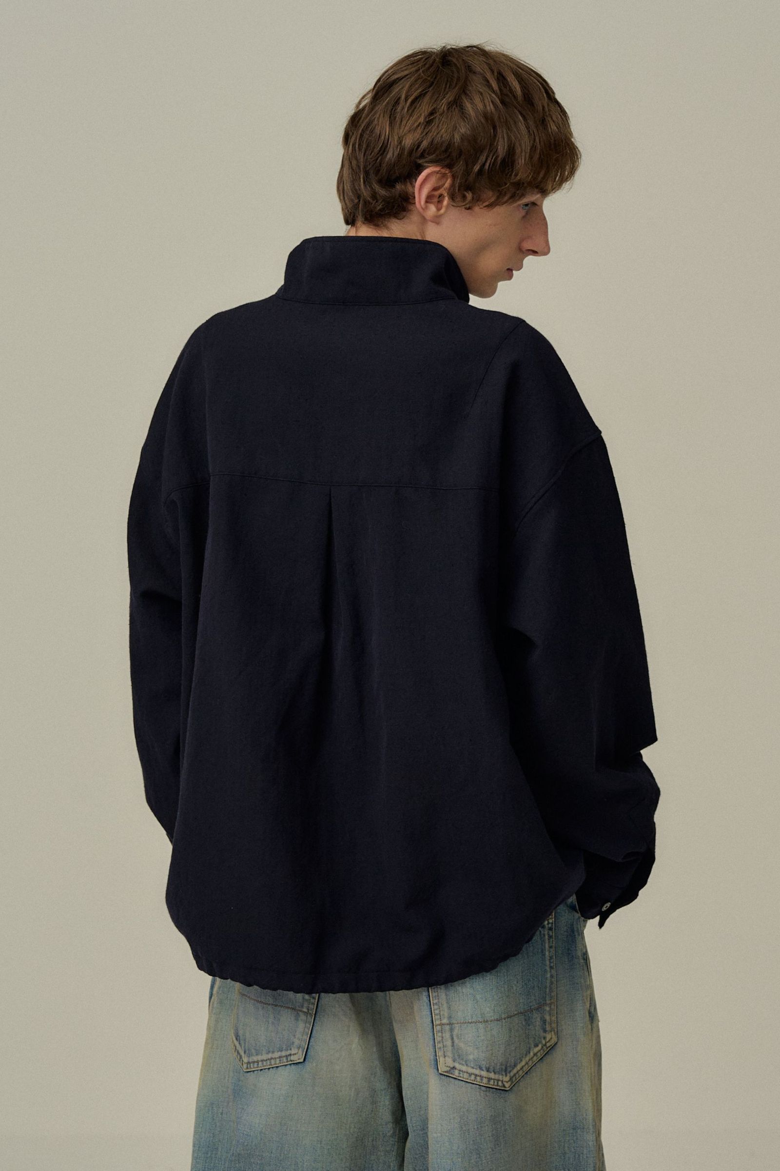 ANCELLM - WOOL HALF ZIP PULL OVER SHIRT | BLACK | ハーフ