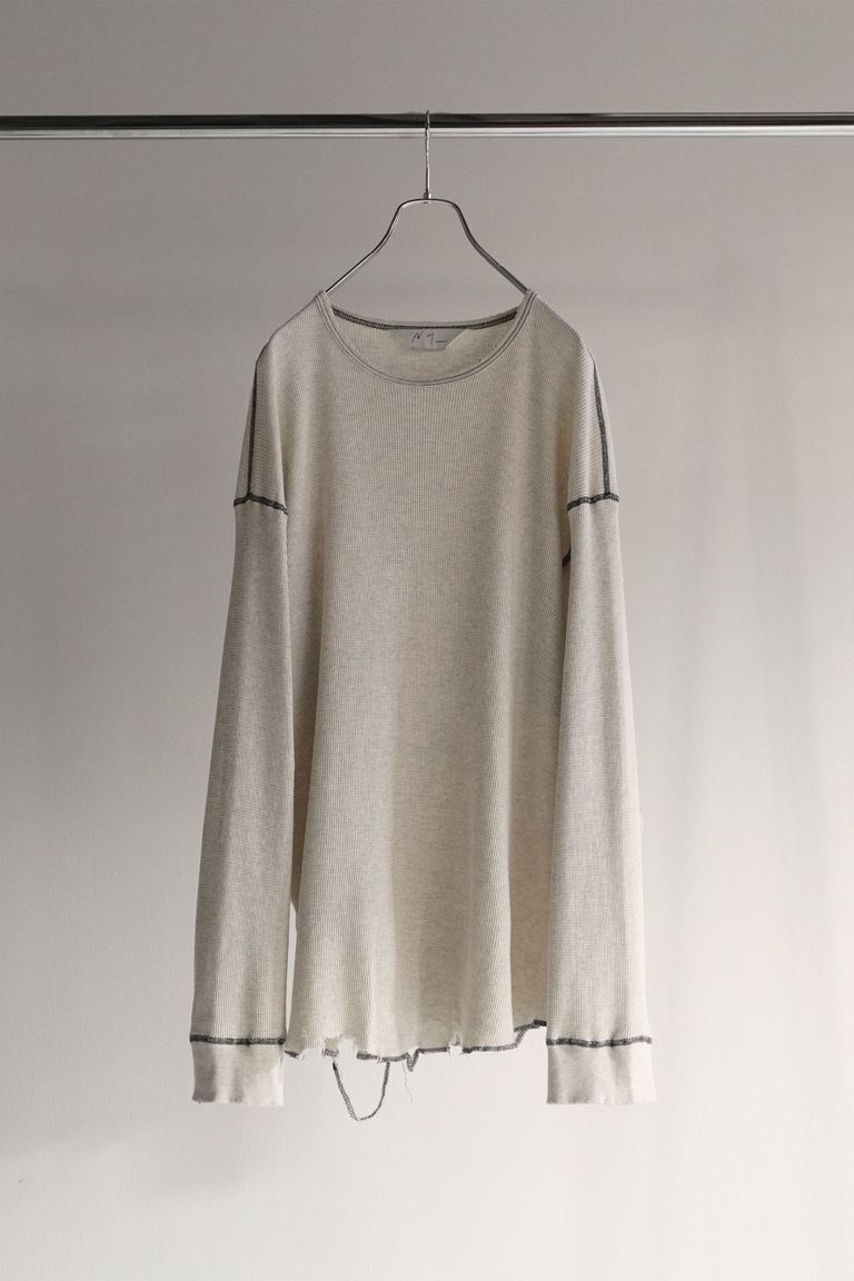 ANCELLM - DAMAGE WAFFLE CREW LS T-SHIRT | BEIGE | ダメージワッフル 