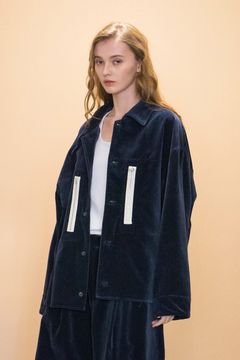 VELVET USED FINISH OVERSIZE SHIRT JACKET/NAVY