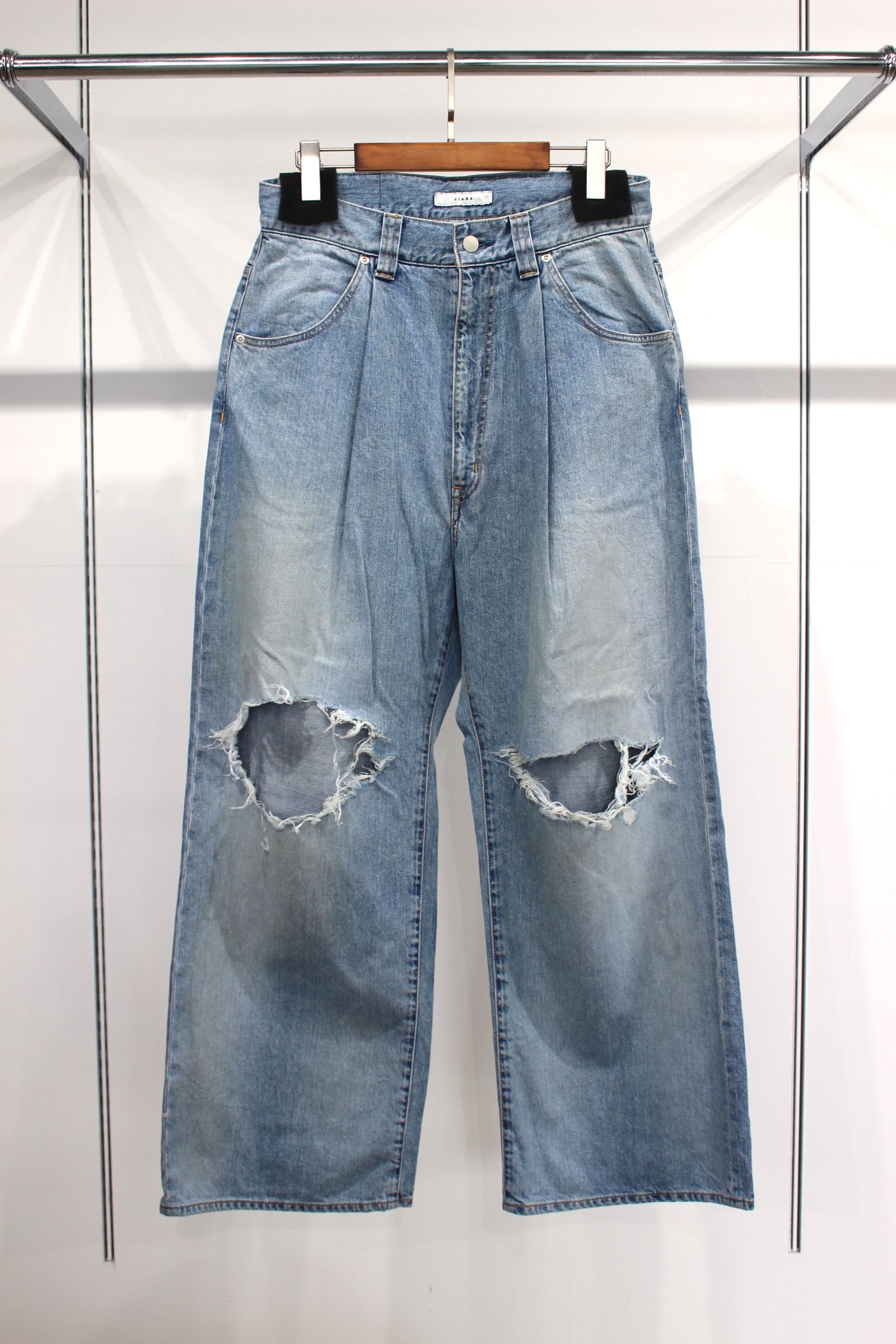 JieDa - DAMAGE ONE TUCK WIDE STRAIGHT DENIM/ストレートパンツ