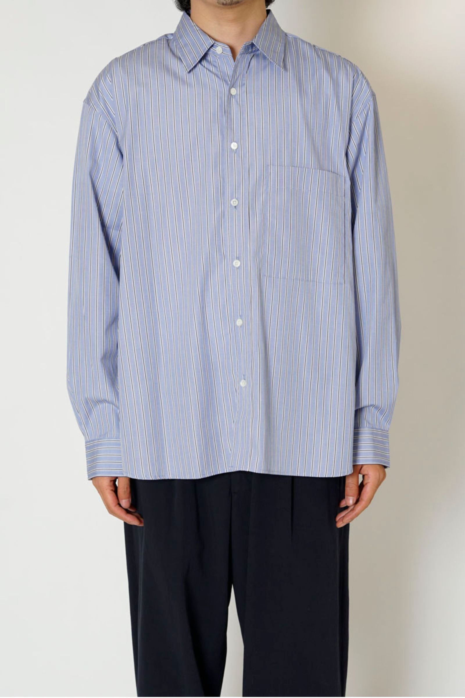T.M. STRIPE REGULAR COLLAR L/S SHIRT/BLUE STRIPE