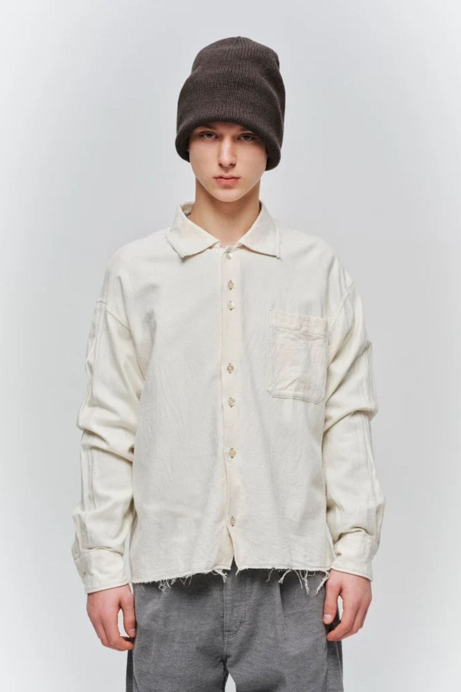 COTTON SILK CUT-OFF SHORT SHIRT | WHITE | ショートシャツ