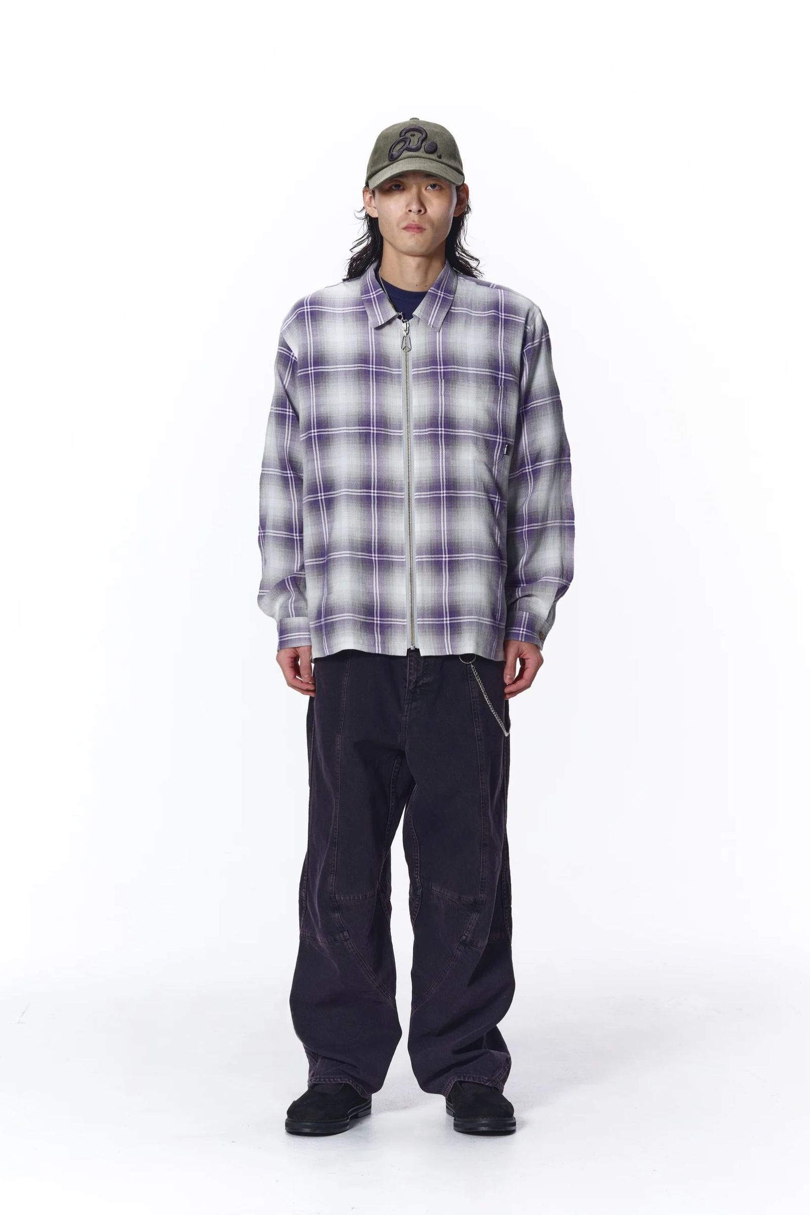 OMBRE CHECK ZIP SHIRT | PURPLE | ジップシャツ