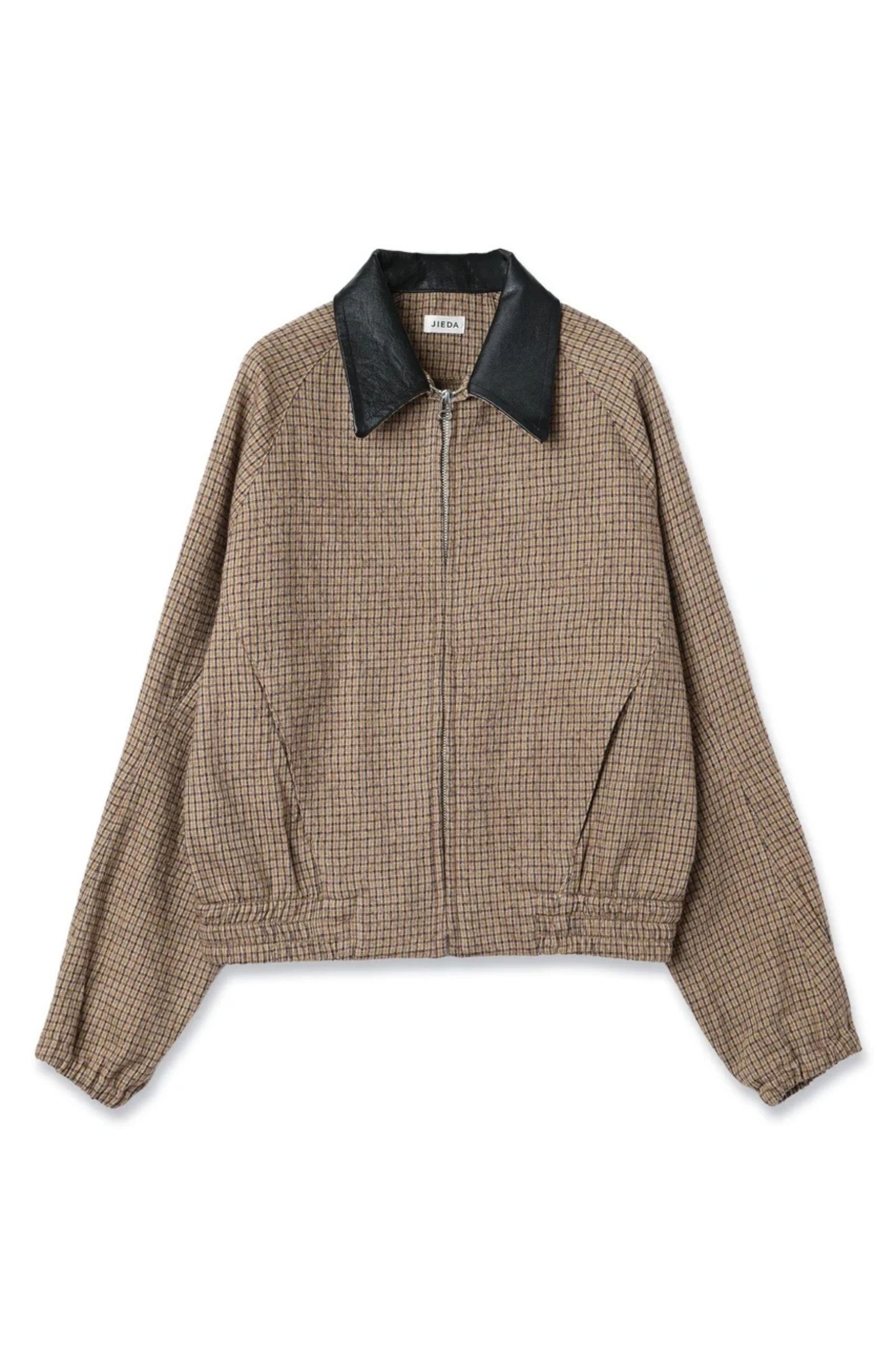 LEATHER COLLAR SHORT JACKET | BROWN CHECK | ライトアウター