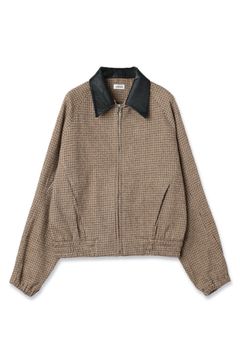 LEATHER COLLAR SHORT JACKET | BROWN CHECK | ライトアウター