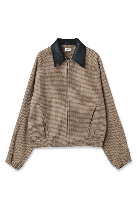 LEATHER COLLAR SHORT JACKET | BROWN CHECK | ライトアウター