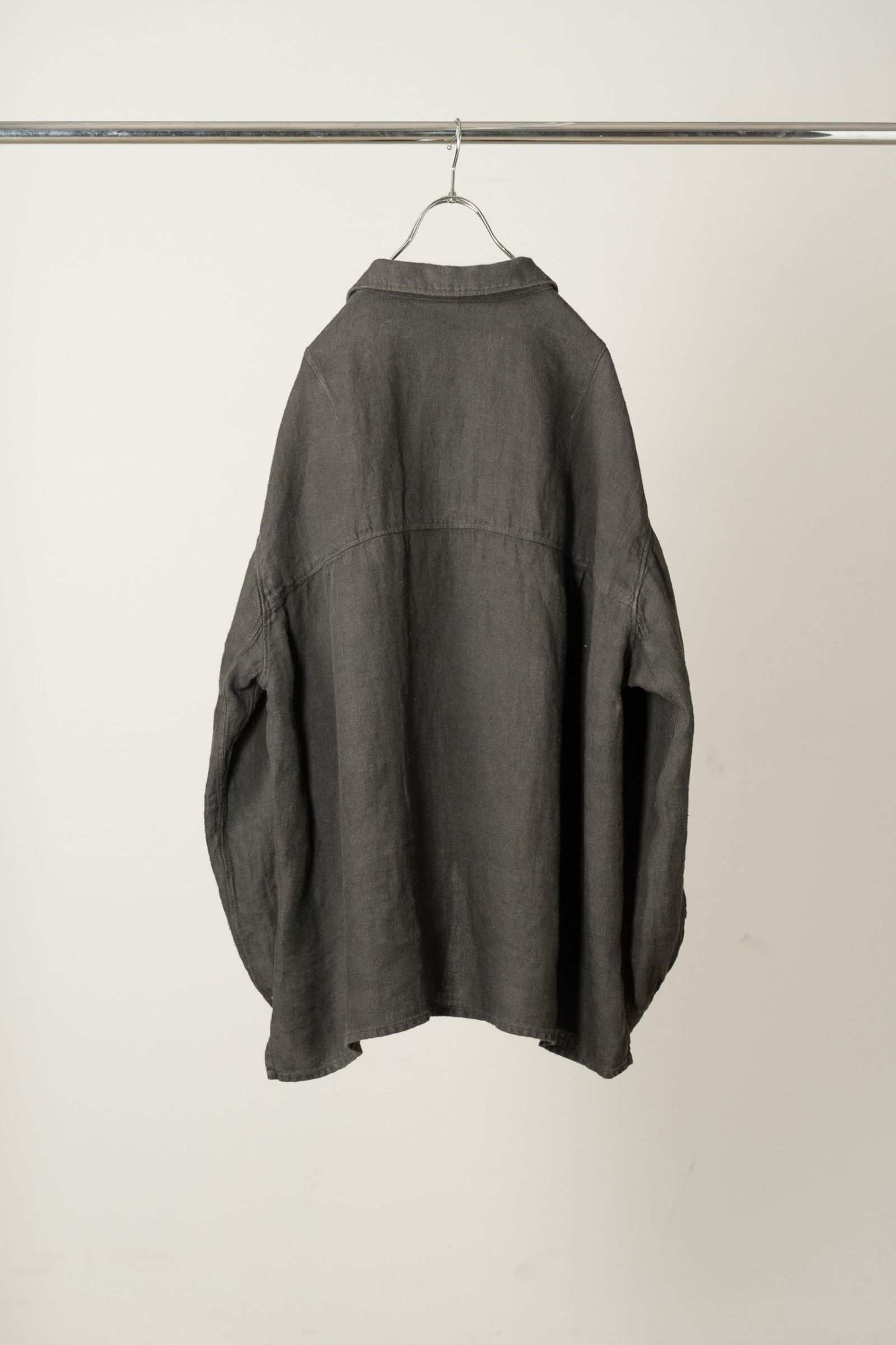 AGING LINEN CROSS-LINE SHIRT | BLACK | シャツ