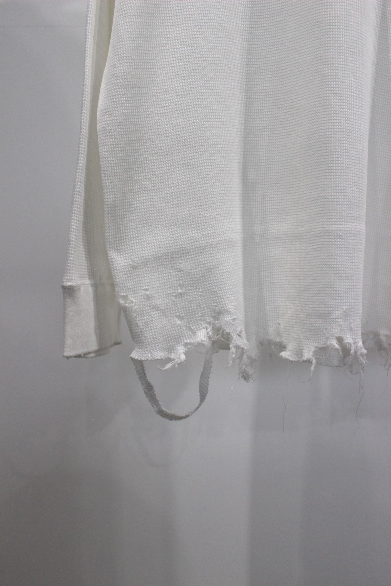 ANCELLM - DAMAGE WAFFLE CREW LS T-SHIRT | WHITE | ダメージ