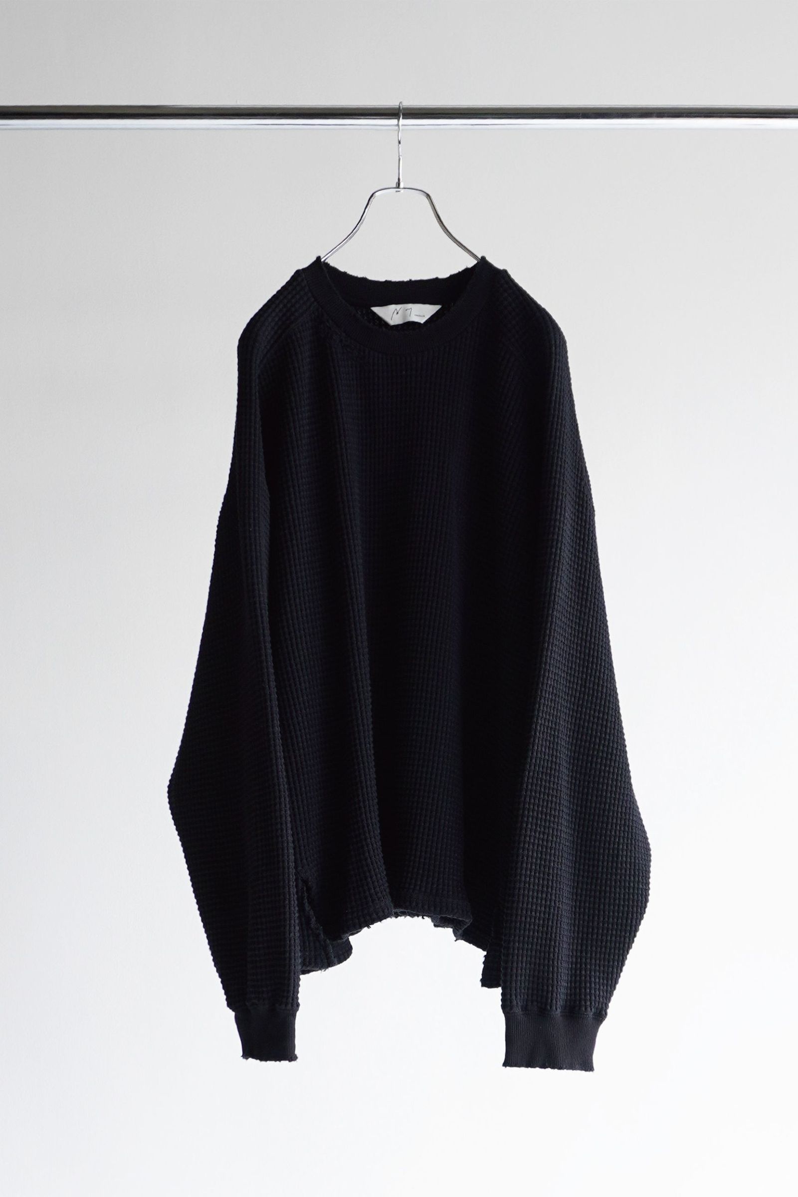 ANCELLM - DAMAGE HEAVY WAFFLE OVERSIZED LS T-SHIRT/BLACK | NapsNote