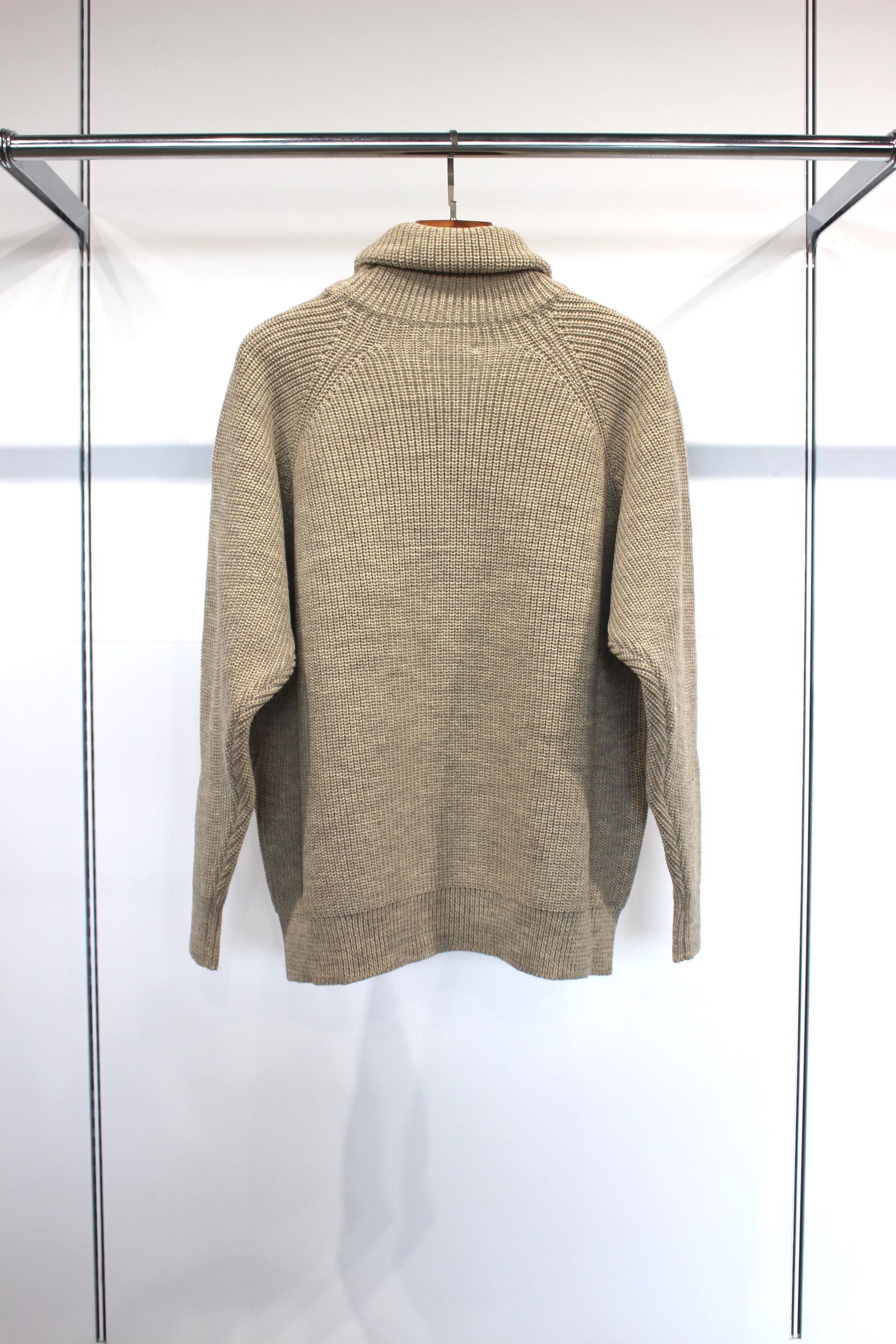 NATURAL WOOL HEAVY FISHERMAN ROLL NECK SWEATER/NATURAL BEIGE