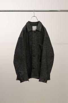DAMAGE WOOL HERRINGBONE COVER ALL | WHITE×BLACK | カバーオール