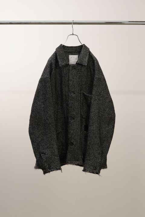 DAMAGE WOOL HERRINGBONE COVER ALL | WHITE×BLACK | カバーオール