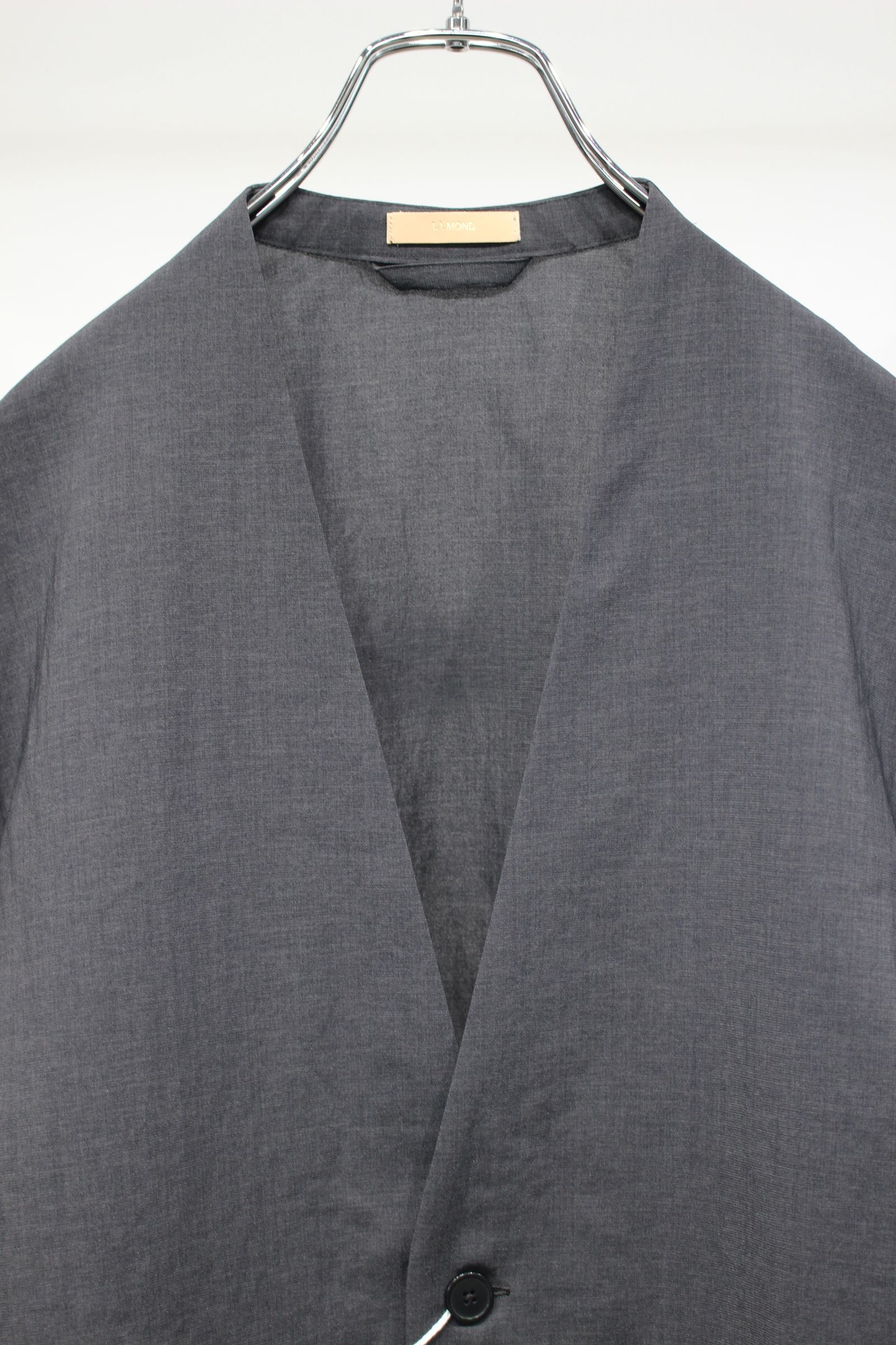 NO-COLLAR SHARI JACKET | CHAMBRAY BLACK | ノーカラージャケット