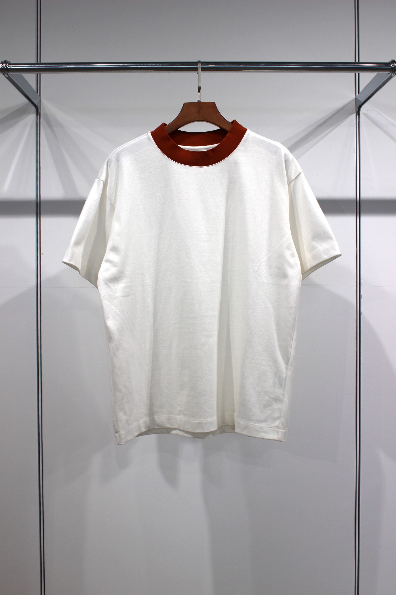 TIGHT-SLITCHED KNITTED FABRIC RINGER S/S TEE/ORANGE