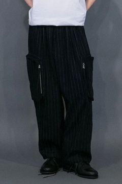 DOBBYSTRIPE / HERRINGBONE WIDE CARGO PANTS | BLACK | ワイドパンツ
