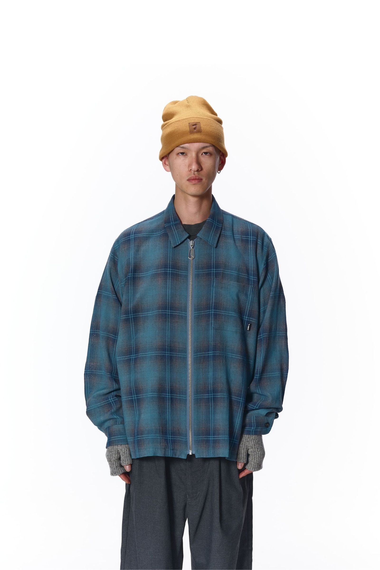 OMBRE CHECK ZIP SHIRT | GREEN | ジップシャツ