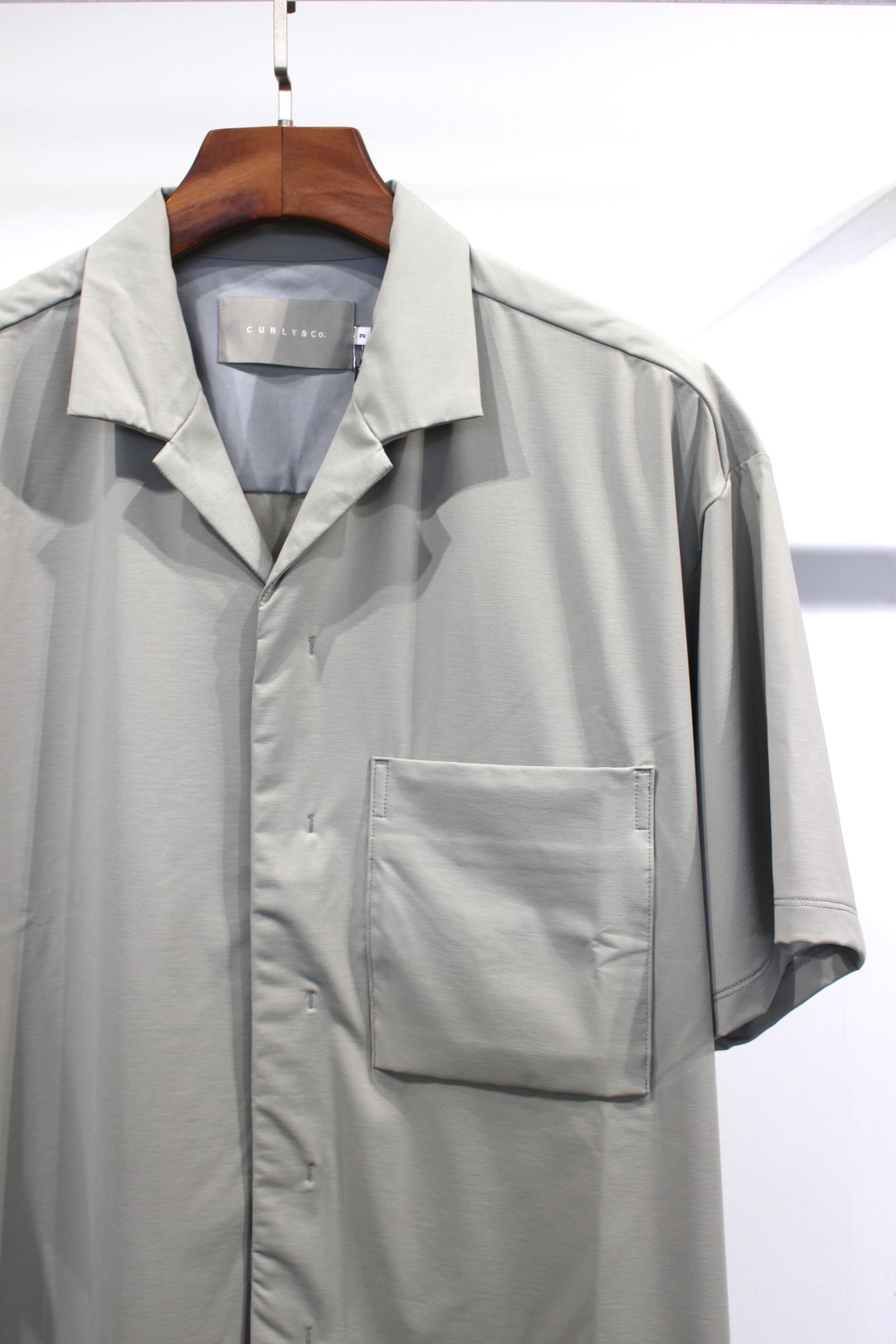 OPEN COLLAR SHIRT -solid-/LT.GRAY