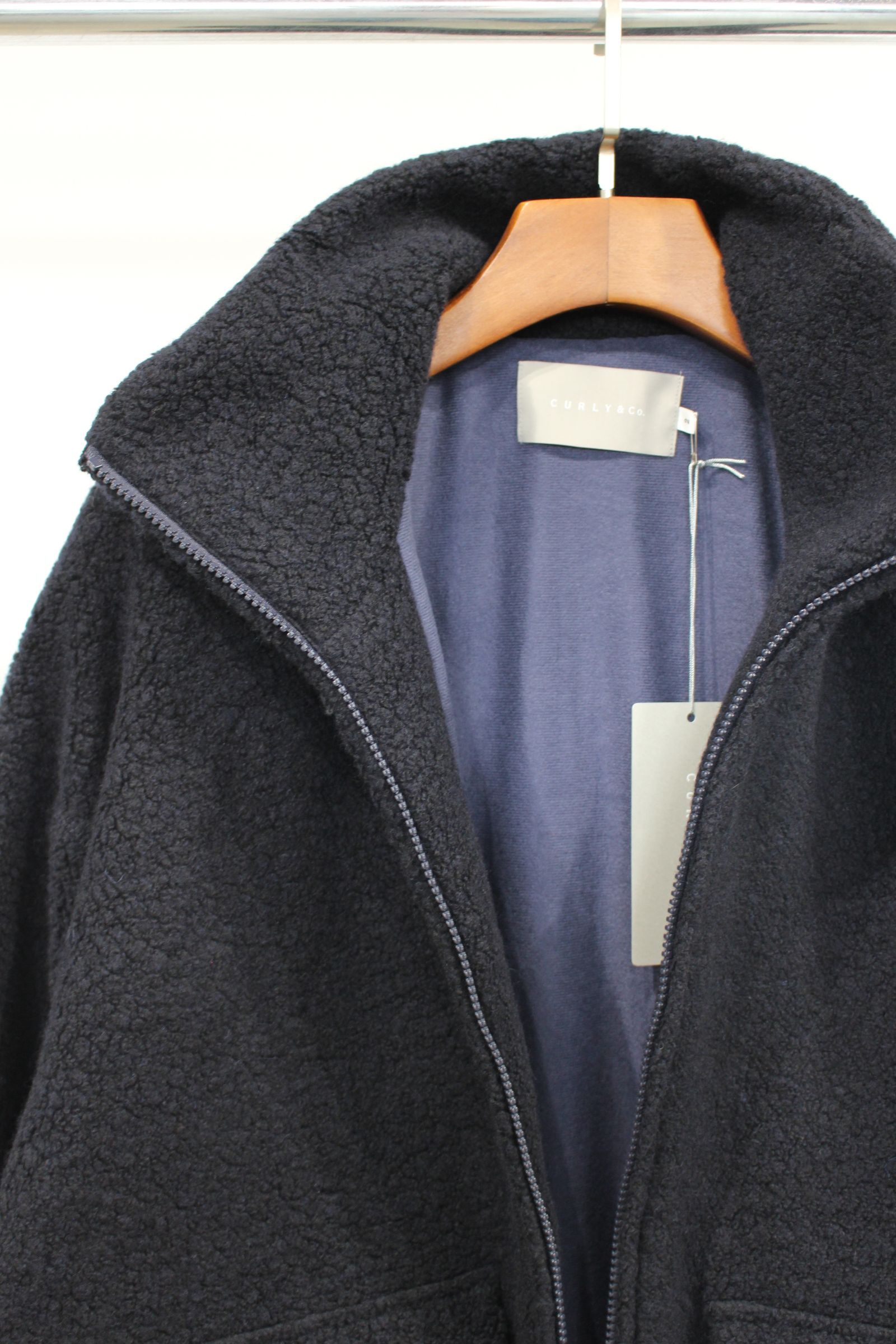 RECYCLED WOOL TUBE-NECK BLOUSON/NAVY