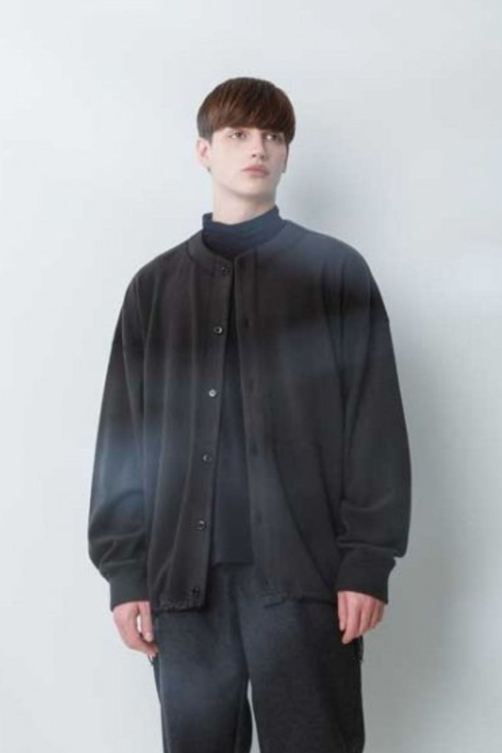 CASHMERE BLENDED MOCK NECK L/S TEE/BLACK