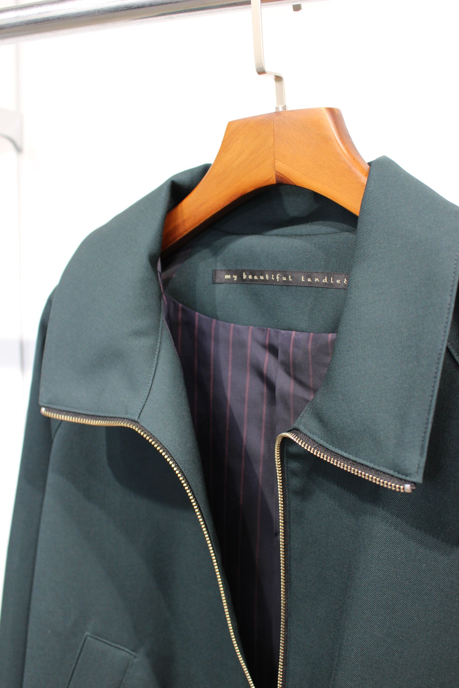 my beautiful landlet - HARUTO PROCESSED WOOL ZIP BLOUSON/GREEN