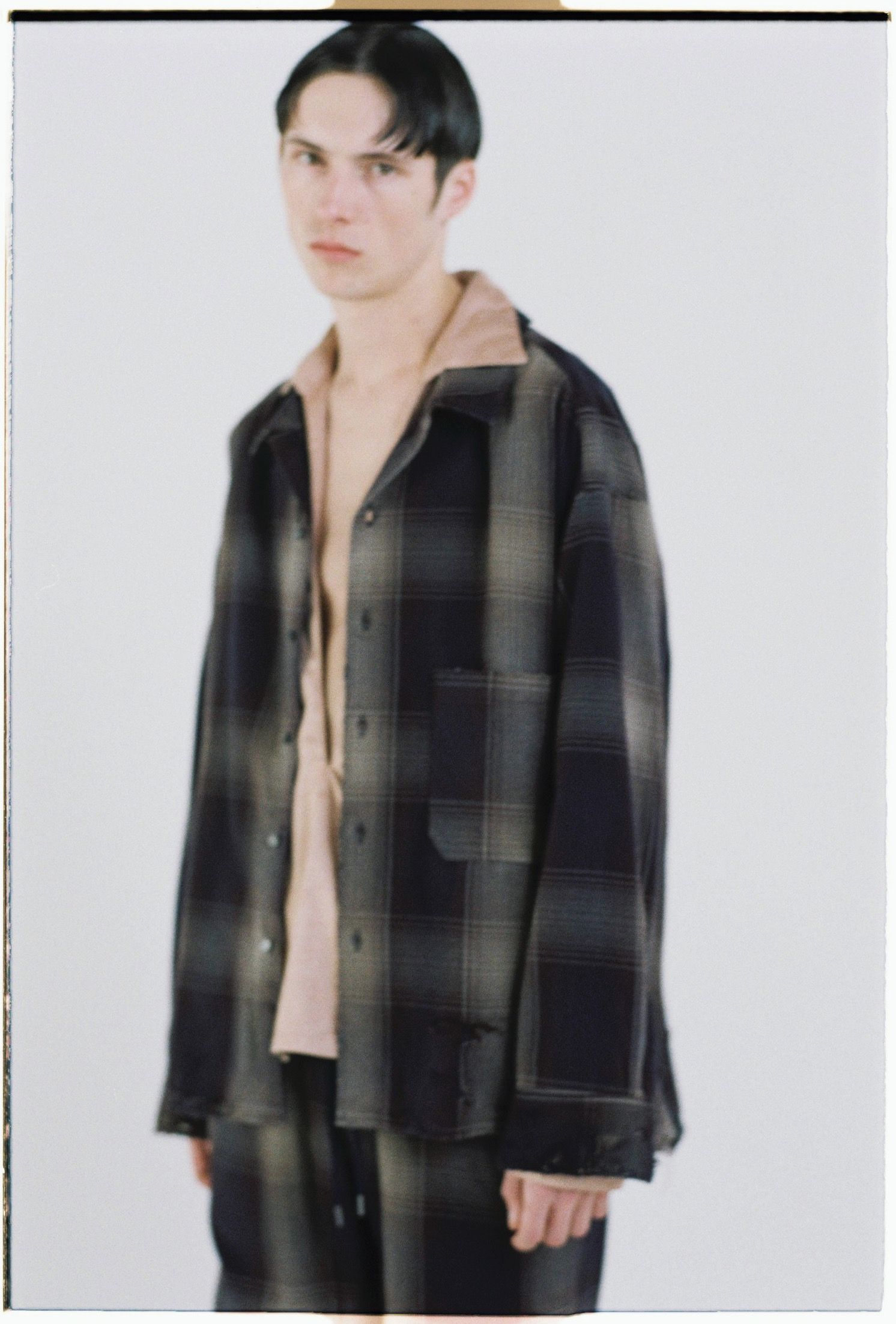 ANCELLM - DAMAGED FLANNEL CHECK SHIRT/GRAY-BURGUNDY | NapsNote