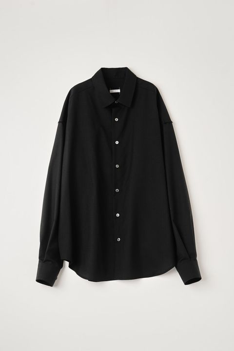 WOOL CALM SKIN WIDE SHIRT : CUT-OFF | BLACK | シャツ
