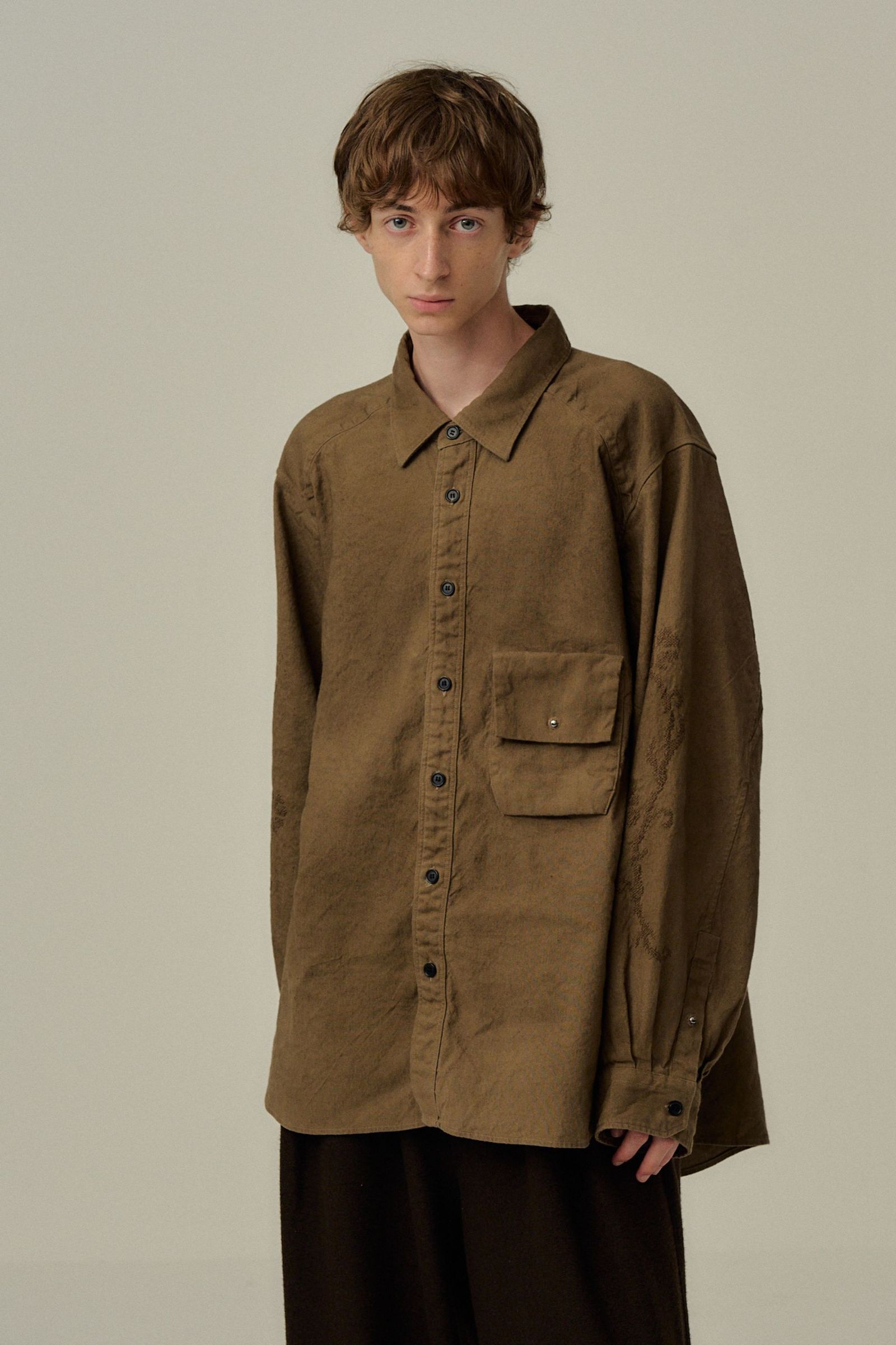[ラスト1点] L/C NEP FLOWER EMBROIDERY OVER SHIRT | BROWN | オーバーシャツ