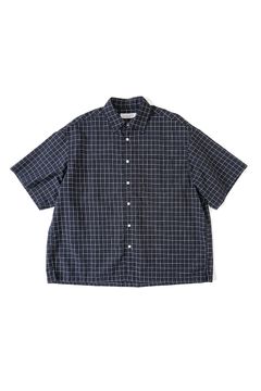 LINEN WINDOWPANE CHECK S/S SHIRT/D.NAVY