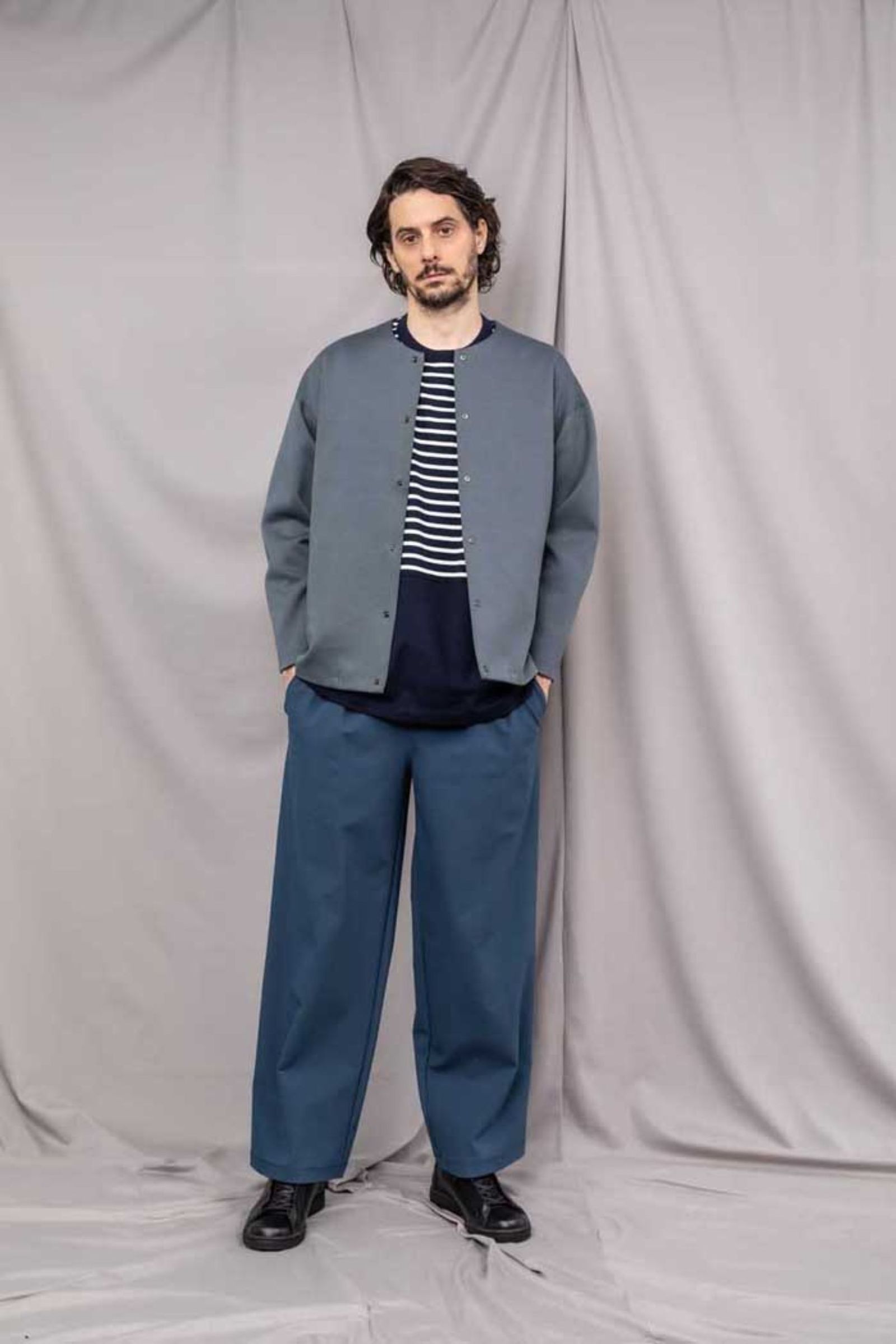 SNAP BUTTON CARDIGAN -solid-/BLUE GRAY