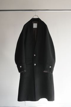 TWEED COLLARLESS COAT | BLACK | コート
