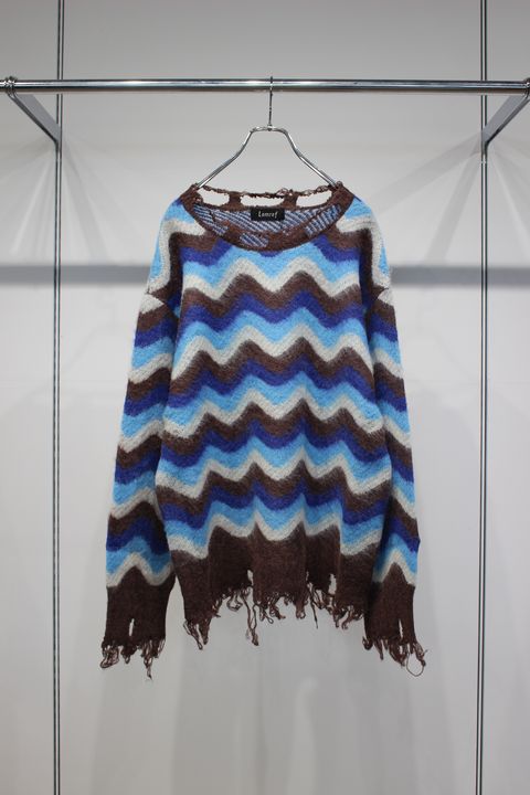 Wave Mohair Knit | BLUE - BROWN | ダメージニット