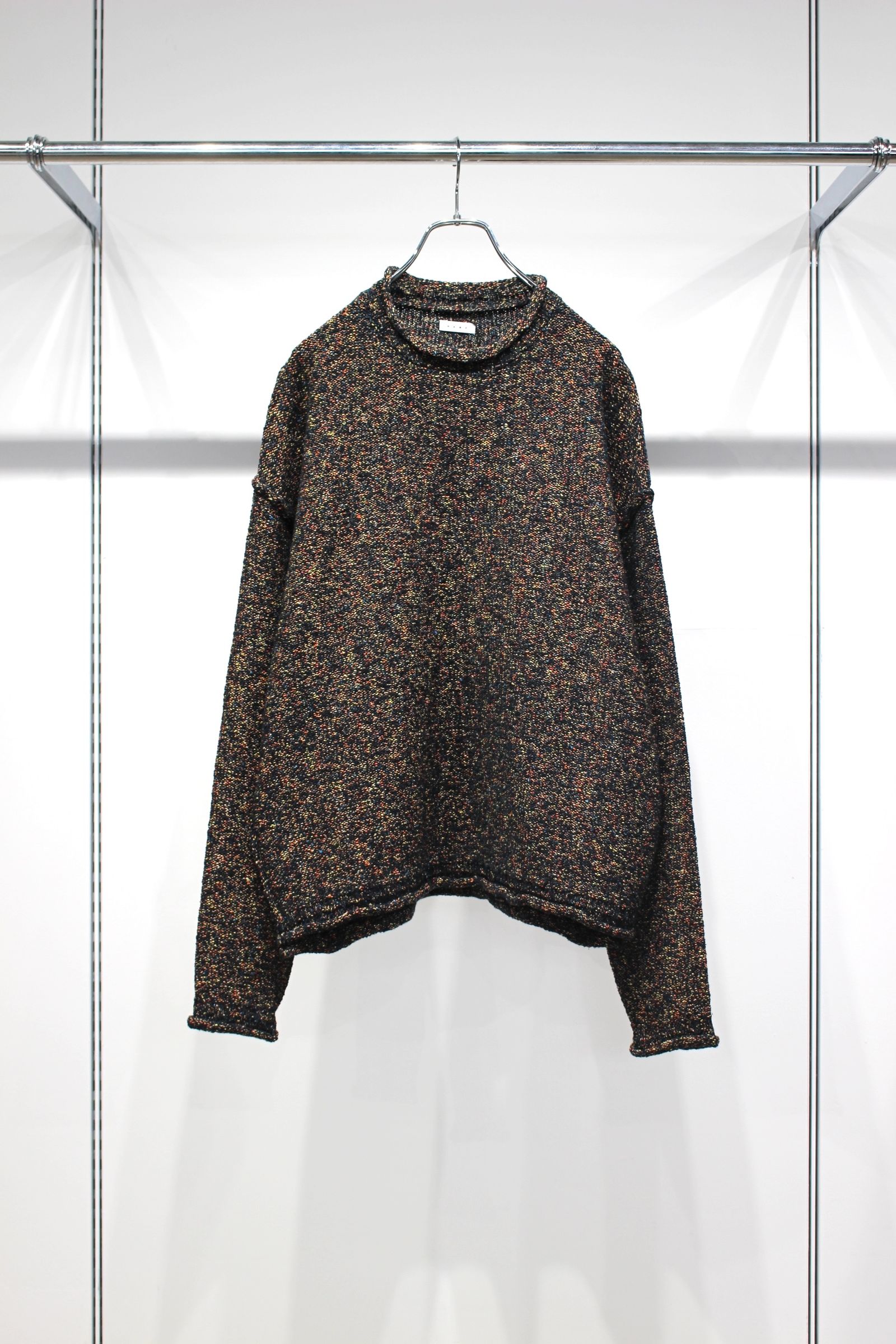 SHIFTED MELANGE KNIT PULLOVER : INSIDE OUT | BLACK | ニット