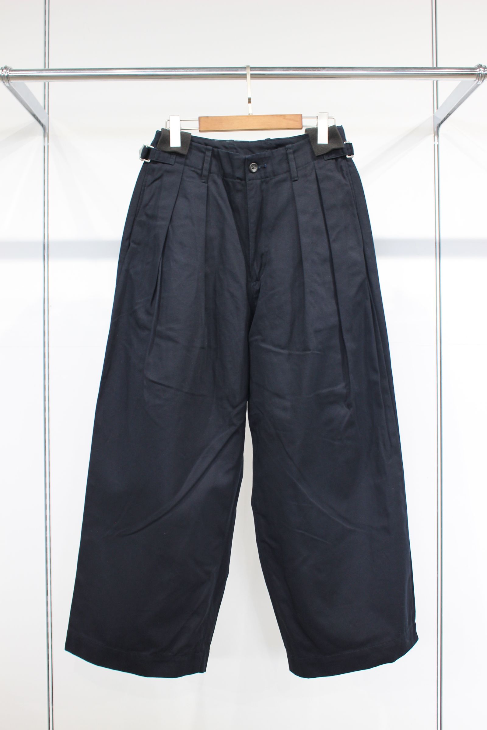 MILITARY CLOTH TUCK WIDE PANTS/NAVY