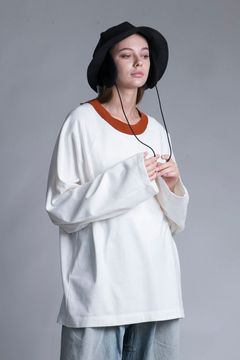 TIGHT-SLITCHED KNITTED FABRIC RINGER L/S TEE/ORANGE