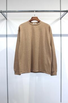 COTTON HEMP BORDER LONG TEE/BROWN