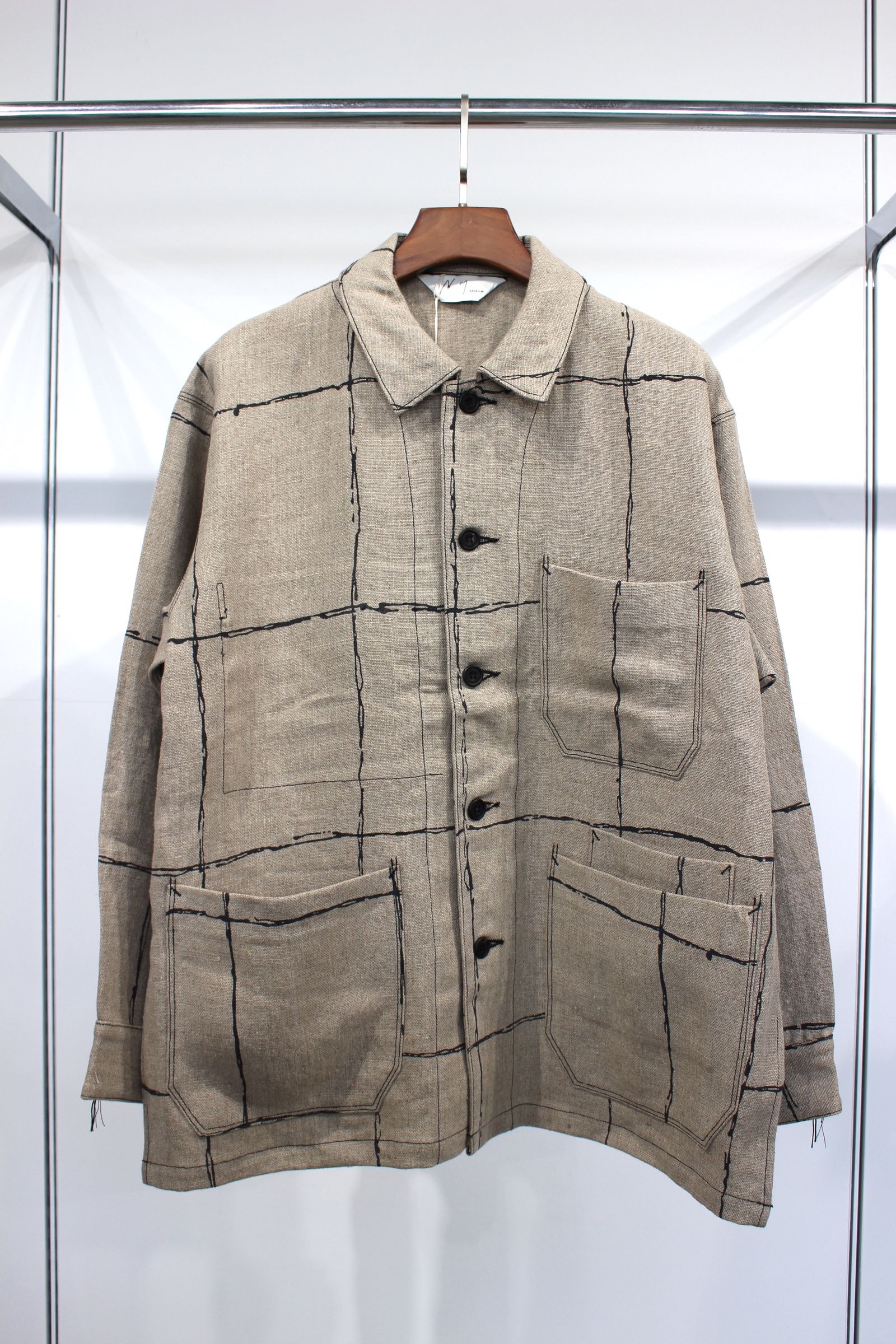 ANCELLM - DRAWING CHECK LINEN COVERALL/NATURAL | NapsNote
