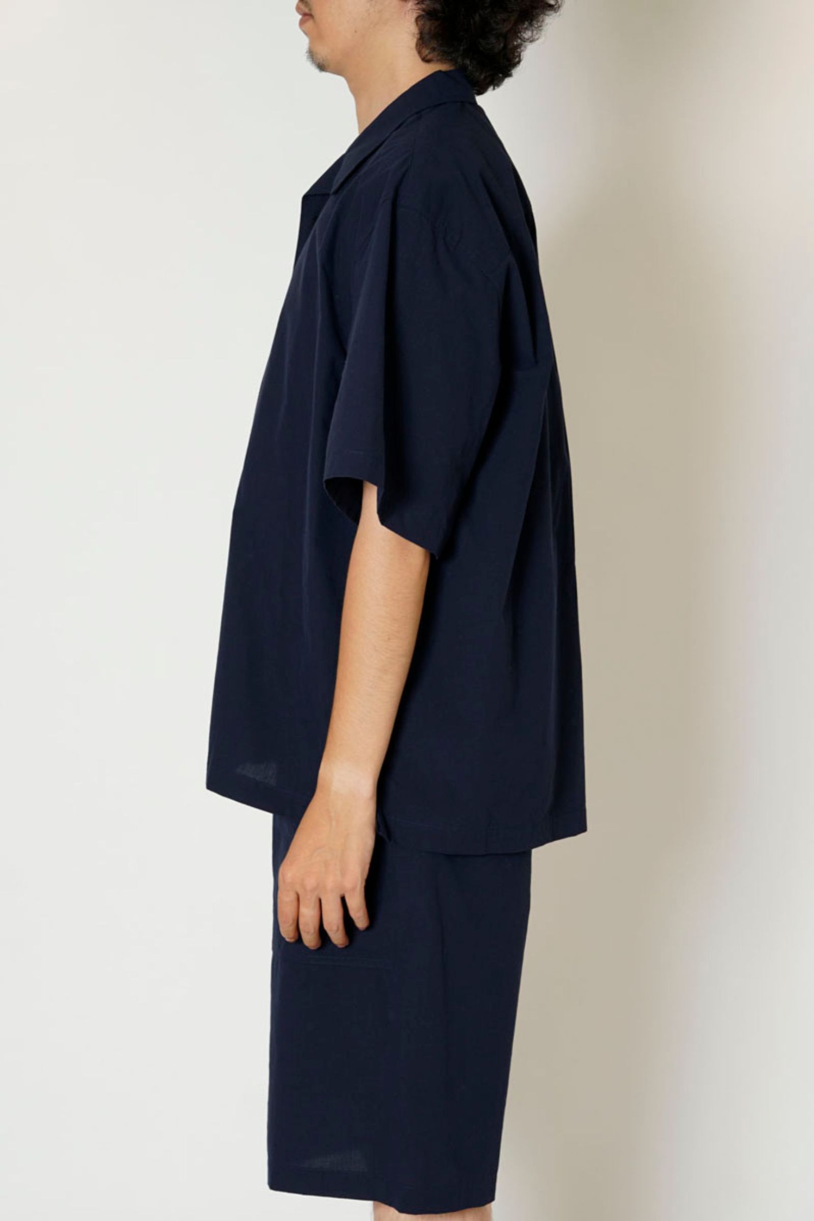 [ラスト1点] MICRO SUCKER OPEN COLLAR S/S SHIRT | NAVY | シャツ