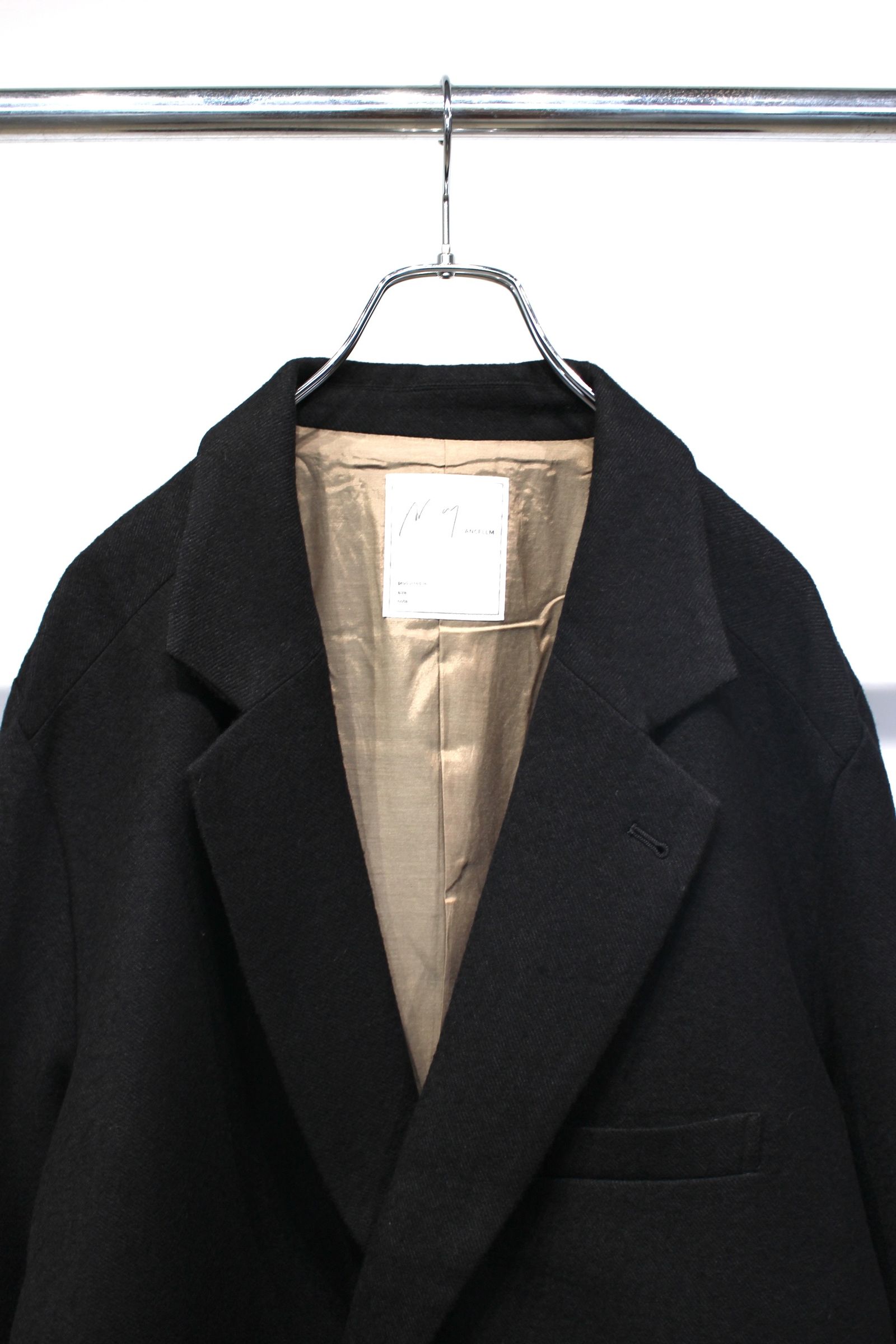 SEMI-DOUBLE TAILORED JACKET | SHRINK WOOL WIDE SLACKS | BLACK | セットアップ