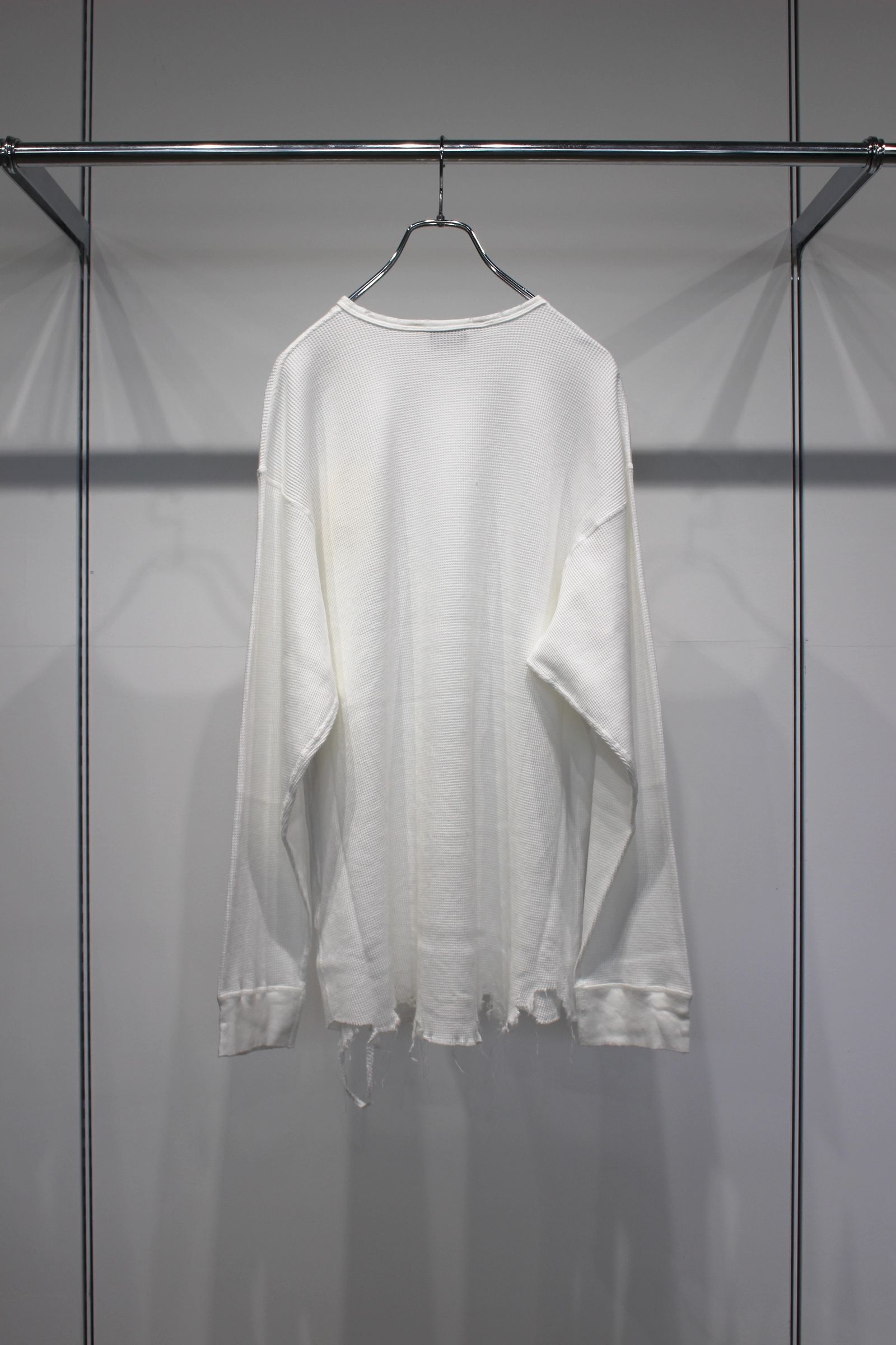 DAMAGE WAFFLE CREW LS T-SHIRT | WHITE | ダメージワッフル