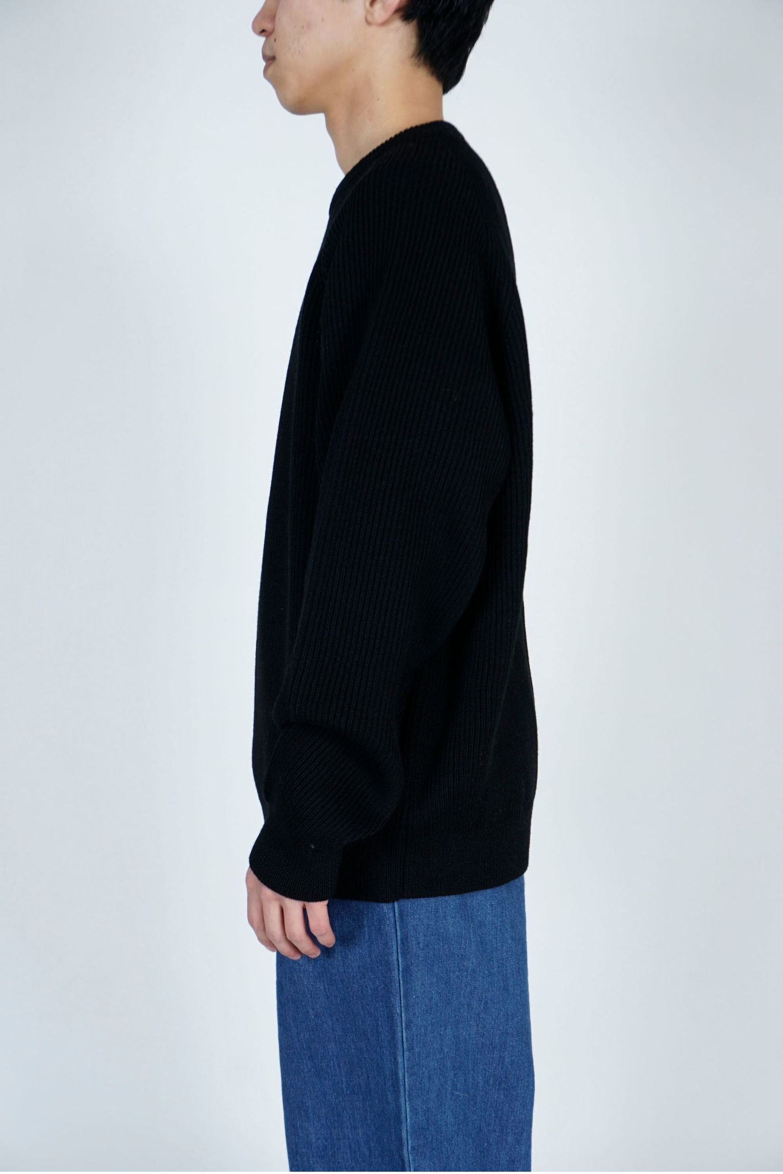 SHETLAND WOOL LOW GAGE CREW NECK KNIT/BLACK