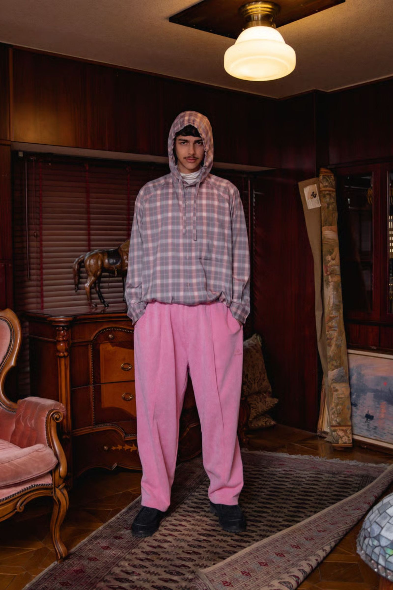 Tech Check Hooded Ventilation Shirt | PINK | フードシャツ