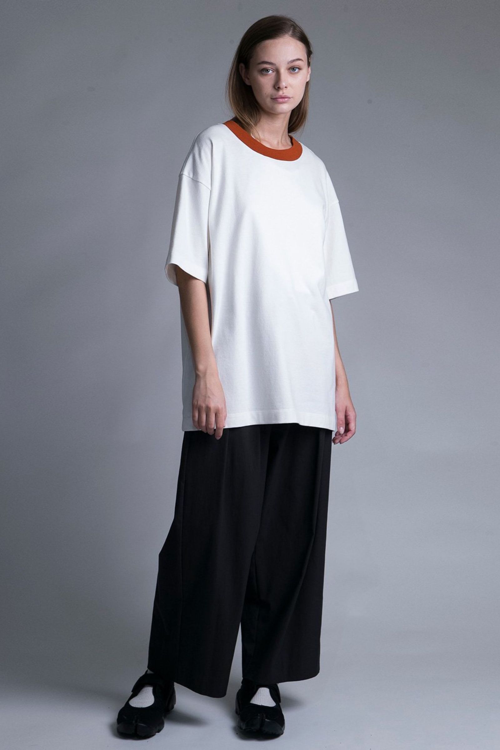 TIGHT-SLITCHED KNITTED FABRIC RINGER S/S TEE/ORANGE