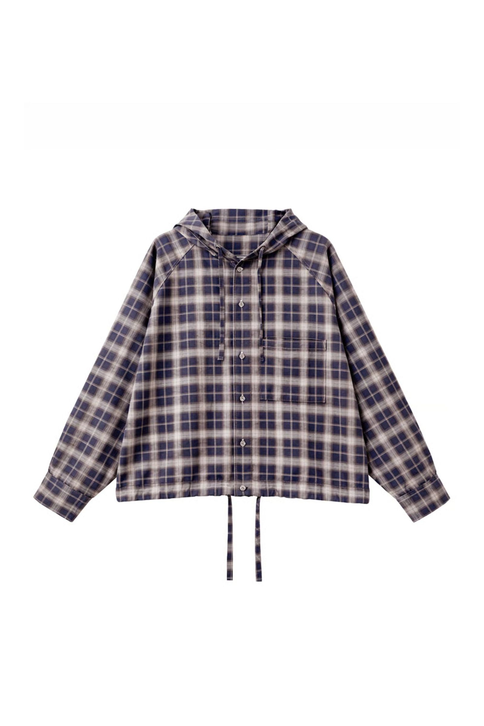 Tech Check Hooded Ventilation Shirt | NAVY | フードシャツ