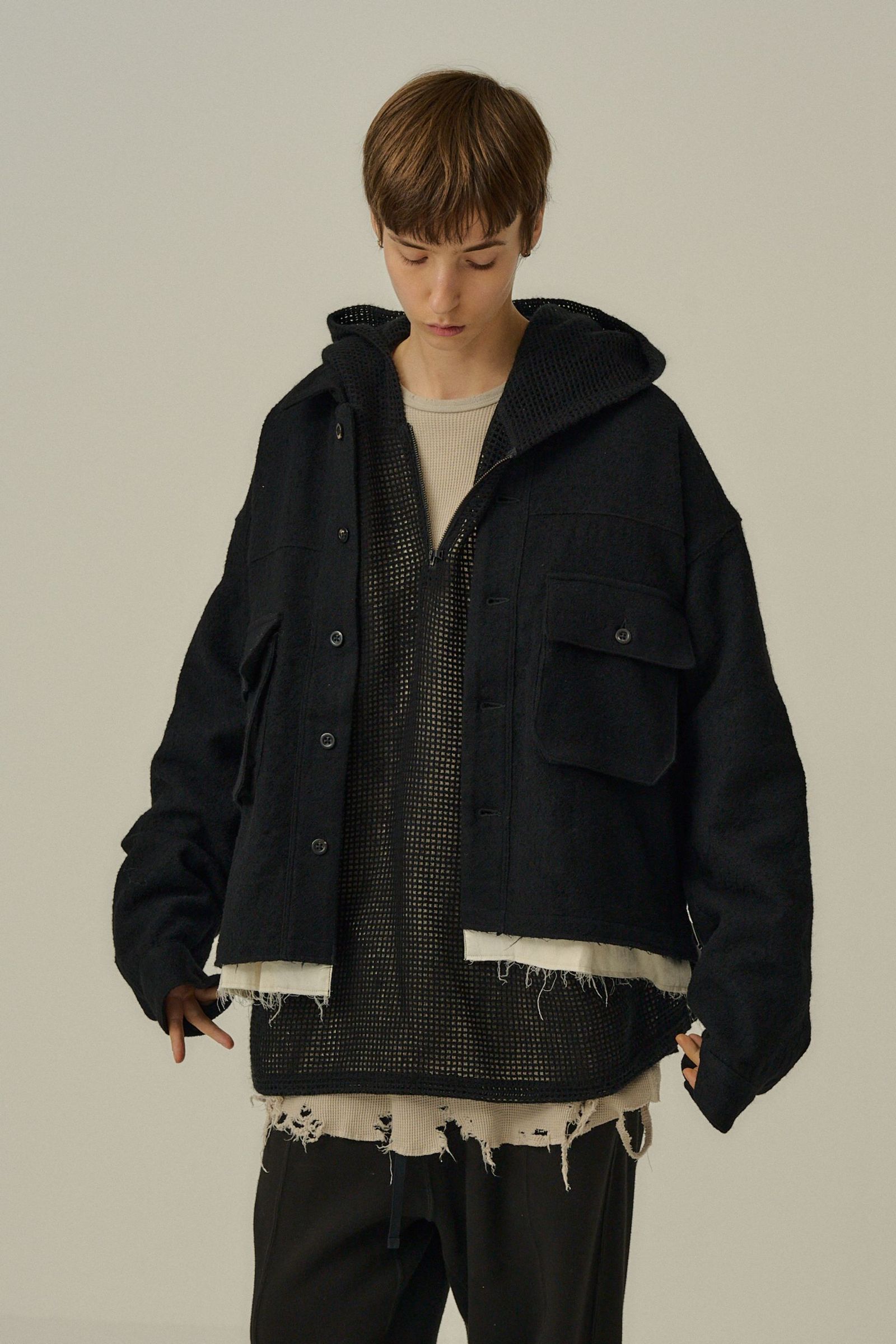 [ラスト1点] SHRINK WOOL LAYERING JACKET | BLACK | レイヤリングジャケット
