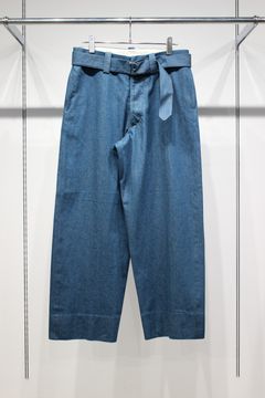 BLUE SHUTTLE DENIM BELTED FRENCH ARMY MIL BAGGY TROUSER | BLUE | デニムパンツ