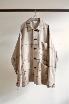 DRAWING CHECK LINEN COVERALL/NATURAL