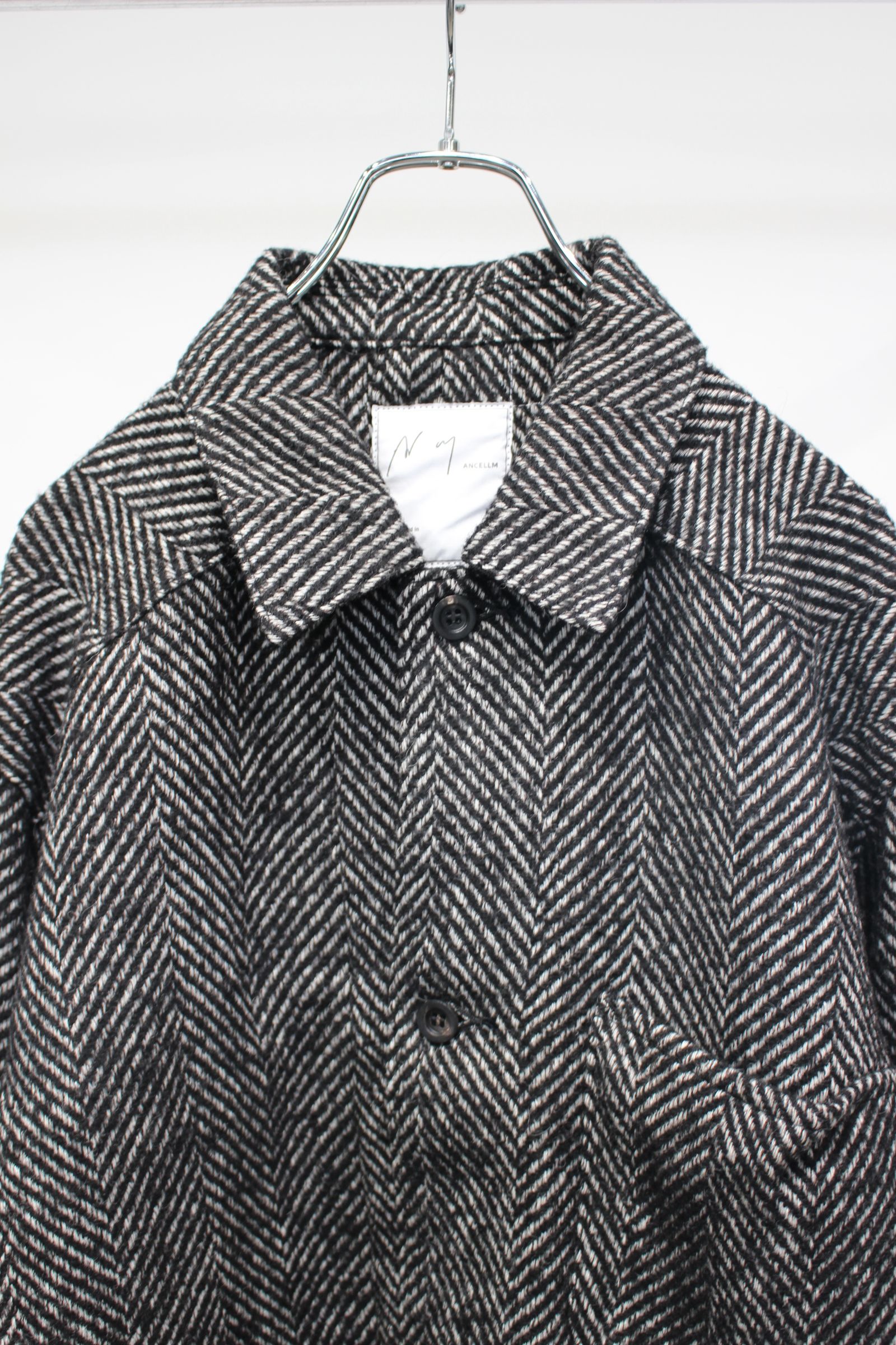 DAMAGE WOOL HERRINGBONE COVER ALL | WHITE×BLACK | カバーオール