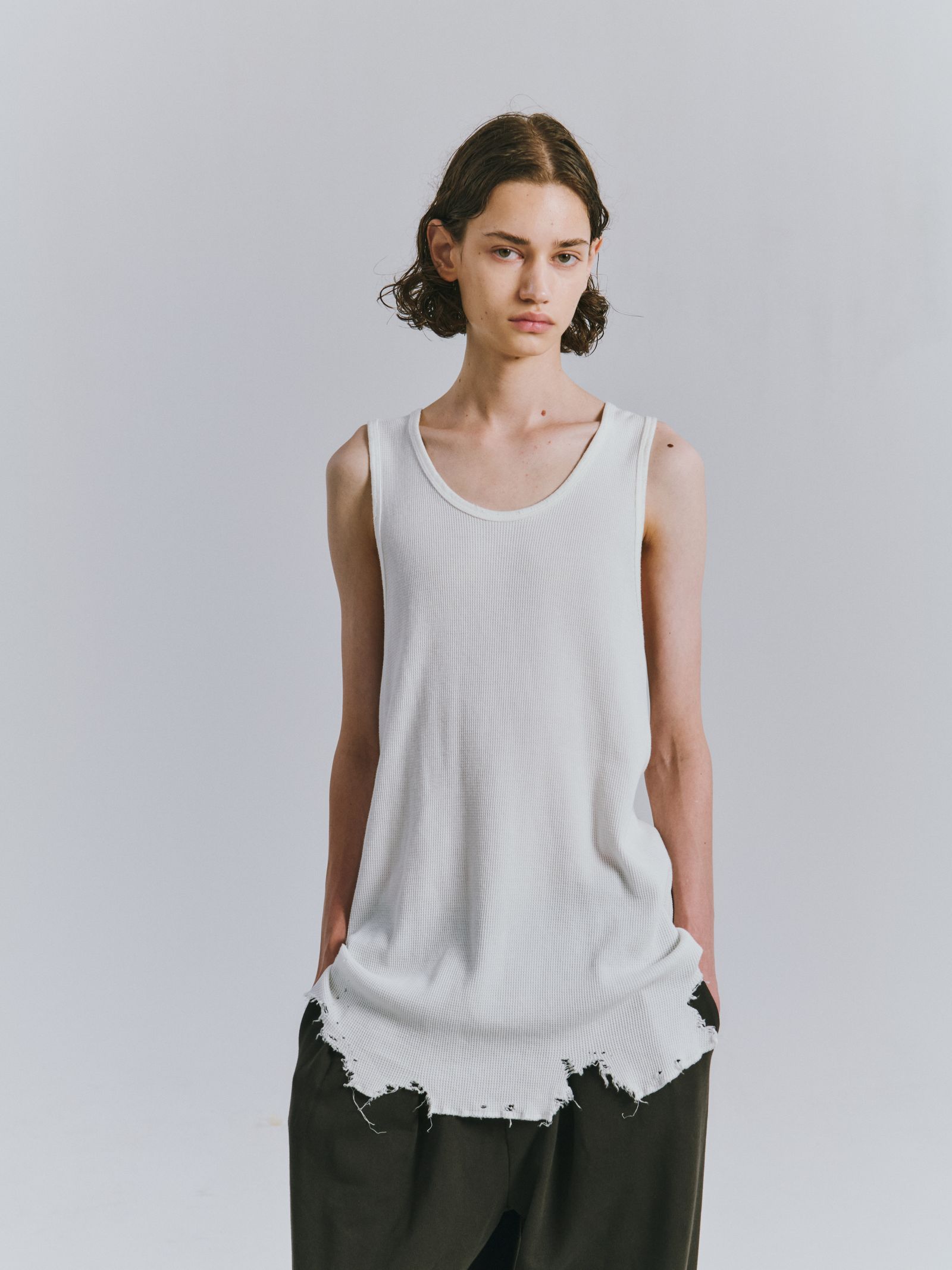 DAMAGE WAFFLE TANK | WHITE | タンクトップ