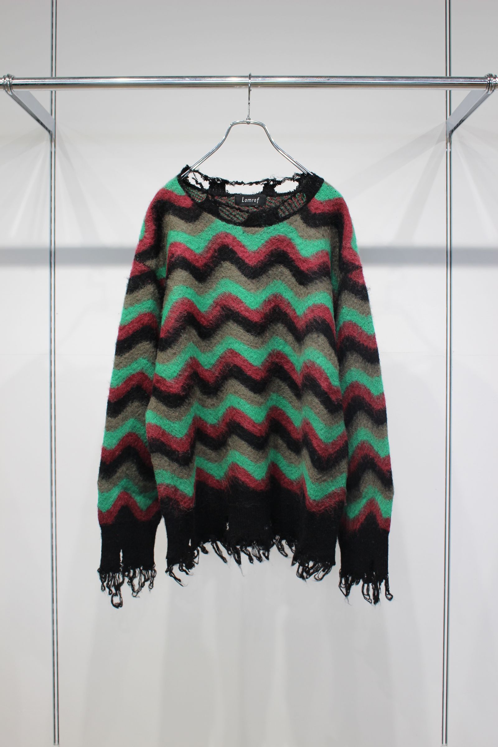 Wave Mohair Knit | GREEN - BLACK | ダメージニット